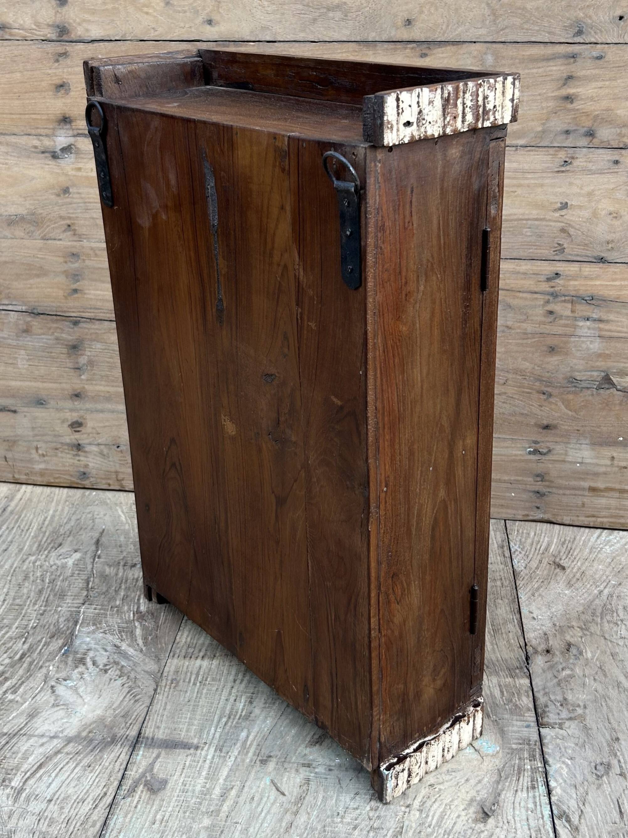 Art Deco wall display cabinet in Burmese teak with original patina.