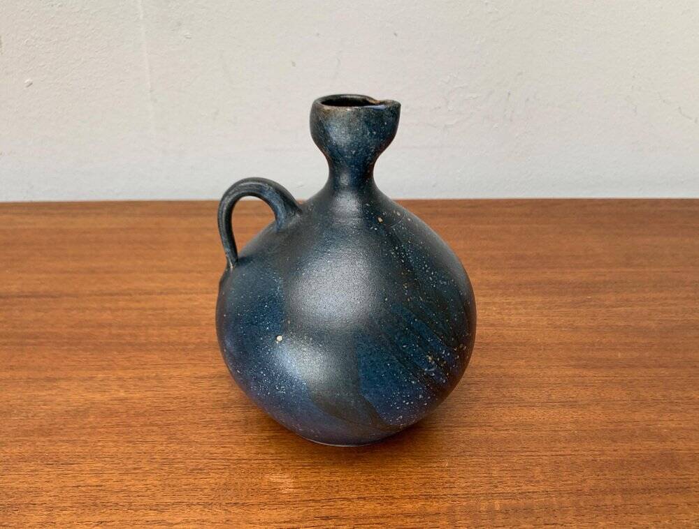 Vintage German brutalist studio pottery vase carafe by Gerhard Liebenthron, 1980.