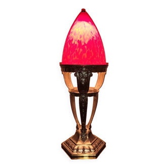 Lampe art déco orfèvrerie 1930 et verre soufflé