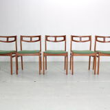 Ensemble moderne scandinave de 5 chaises de salle à manger en teck et vert