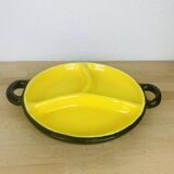 Plat rond céramique années 50 noir et jaune
