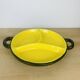 Round ceramic dish from the 50s, black and yellow