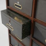 Industrial filing cabinet in wood with 30 original cardboard storage boxes, Belgium, 1920s
