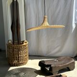 Small suspension, rattan luminaire in hat shape D:60cm