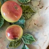Ceramic flat polychrome slip circa 1900 decorated with apple trees