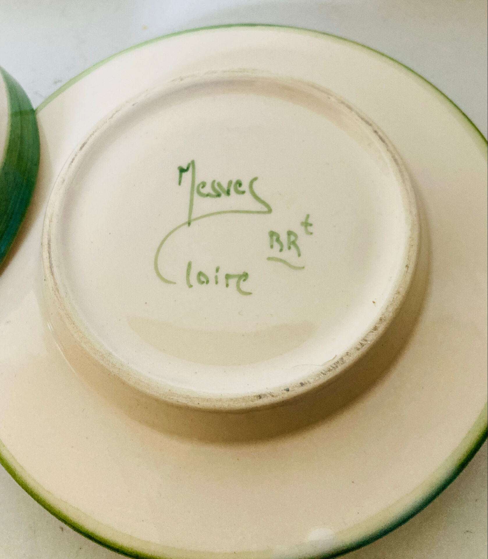 Butter bell in faience from the 20th century signed Mesves R.R Renaud Rémusat.