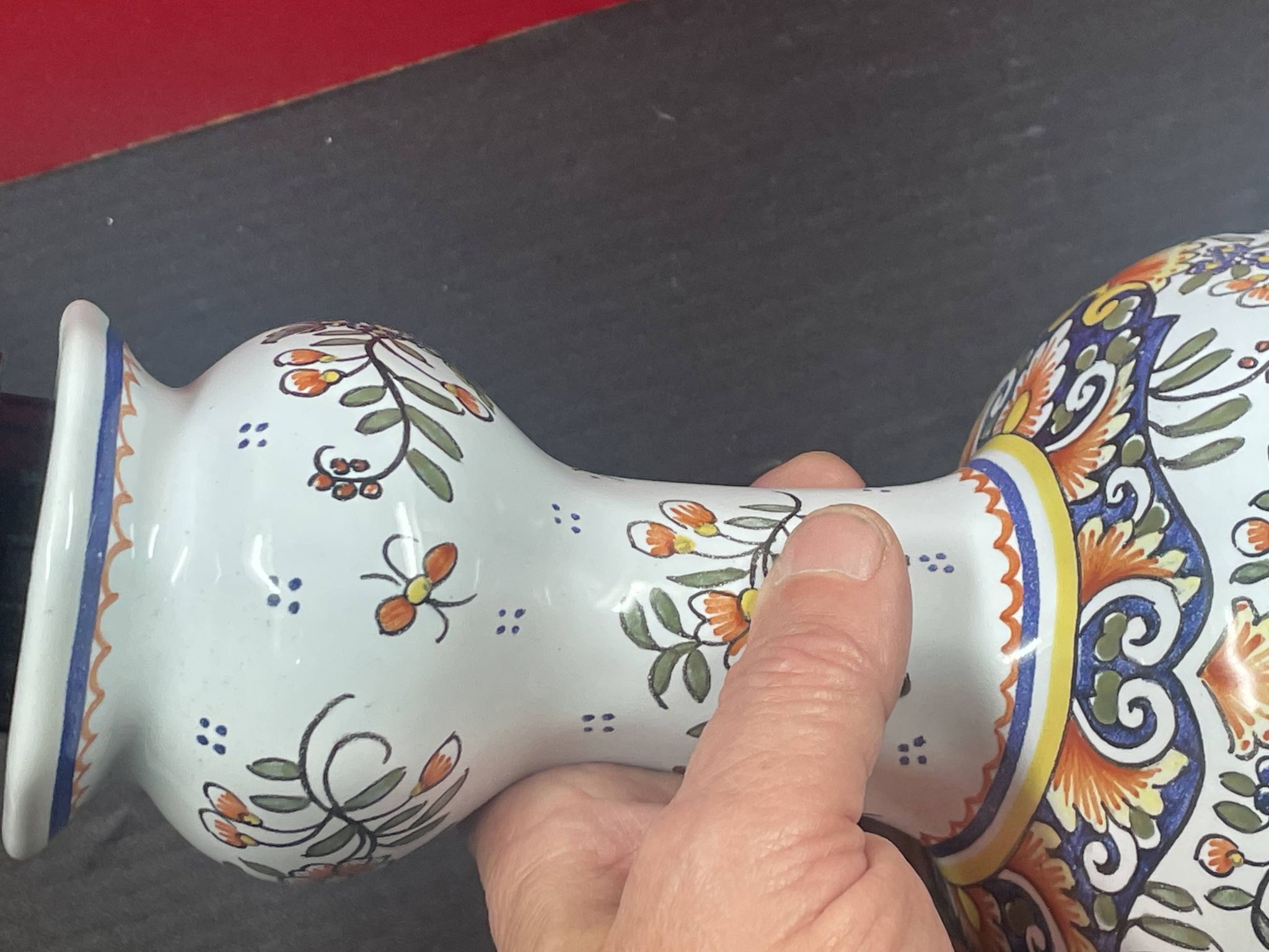 Lampe à poser, décor Rouen, Quimper, 38 cm haut de douille