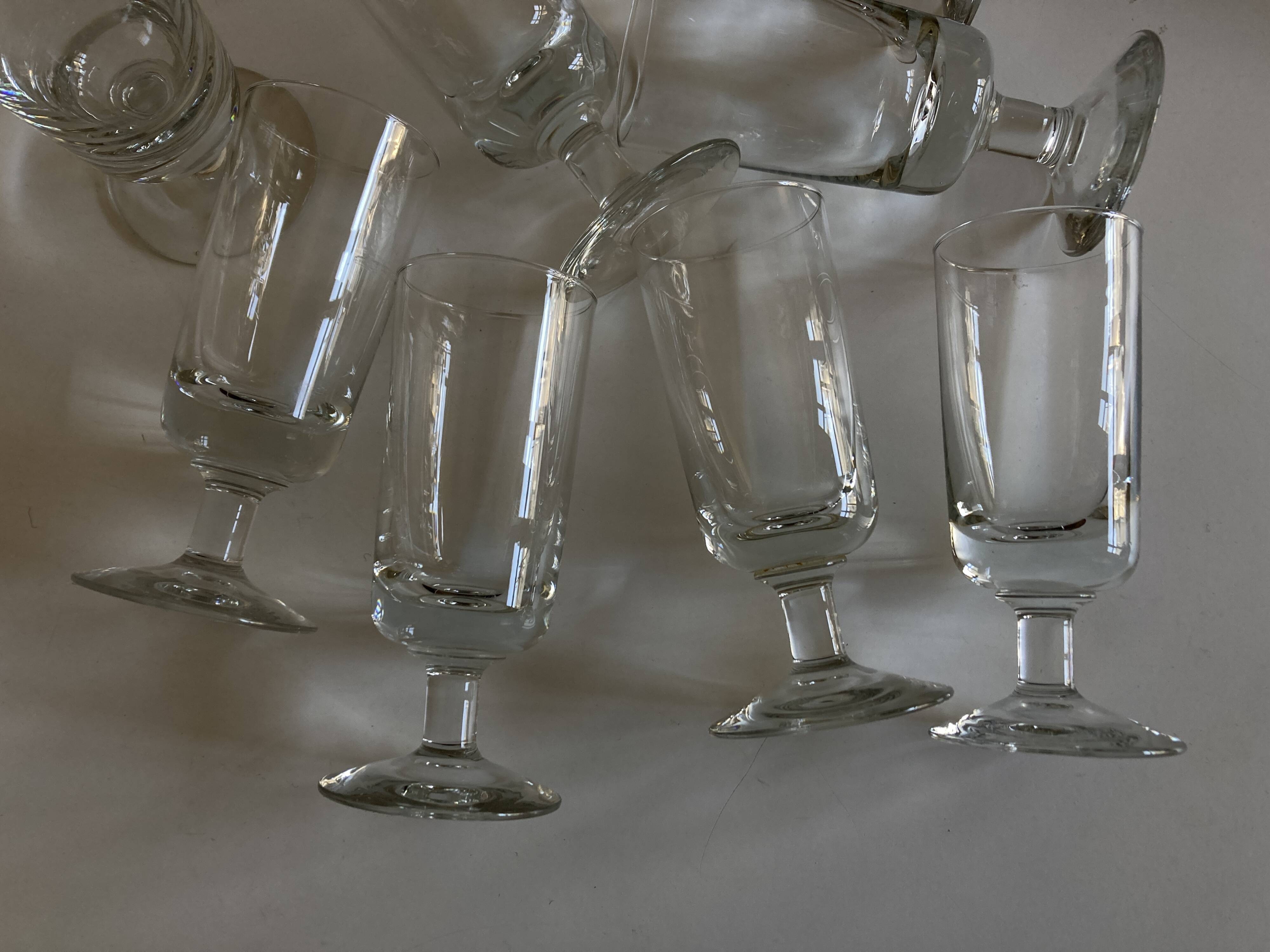 Set of 9 modernist half crystal water wine roller glasses 1960