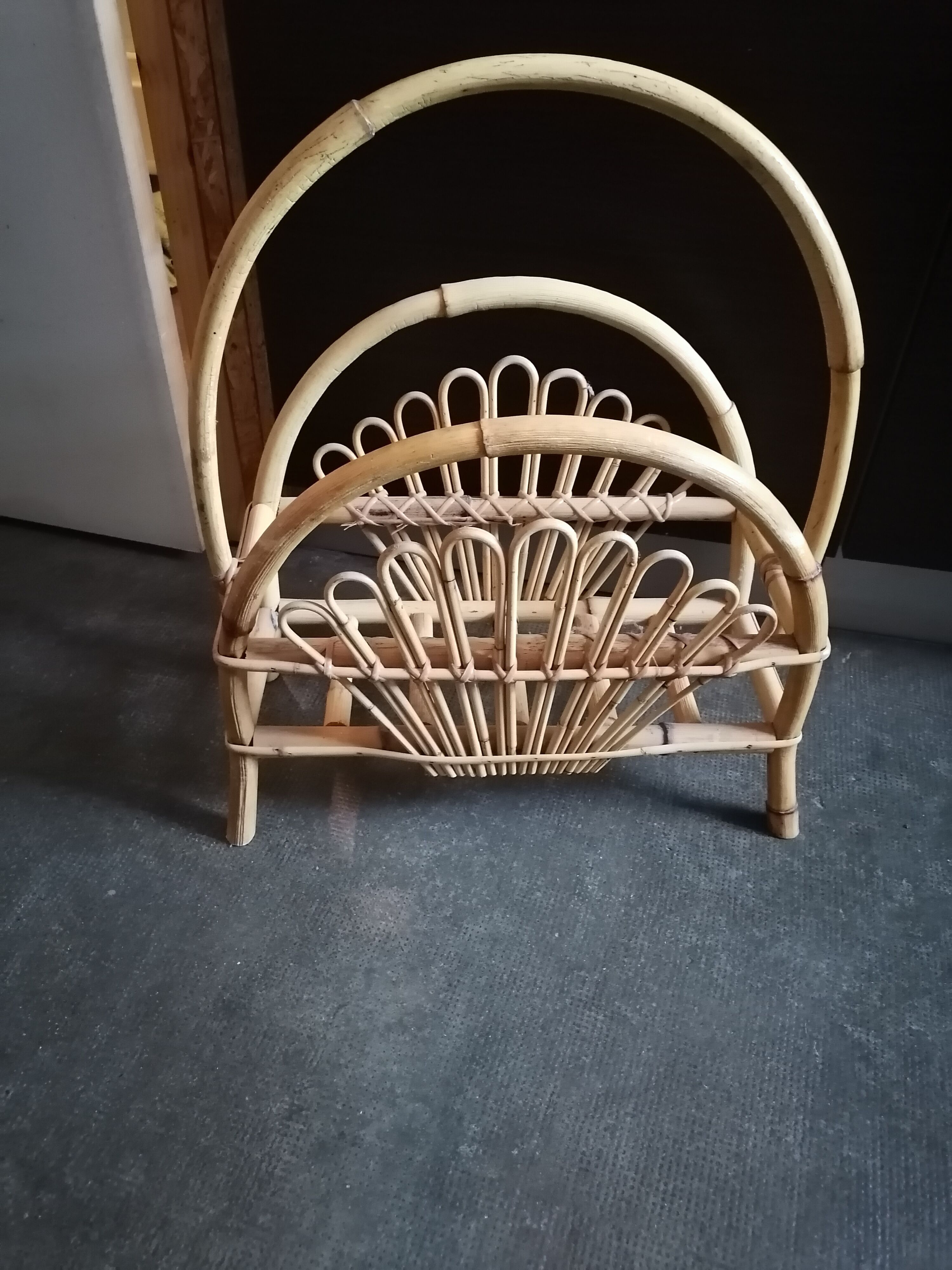 Vintage rattan magazine holder