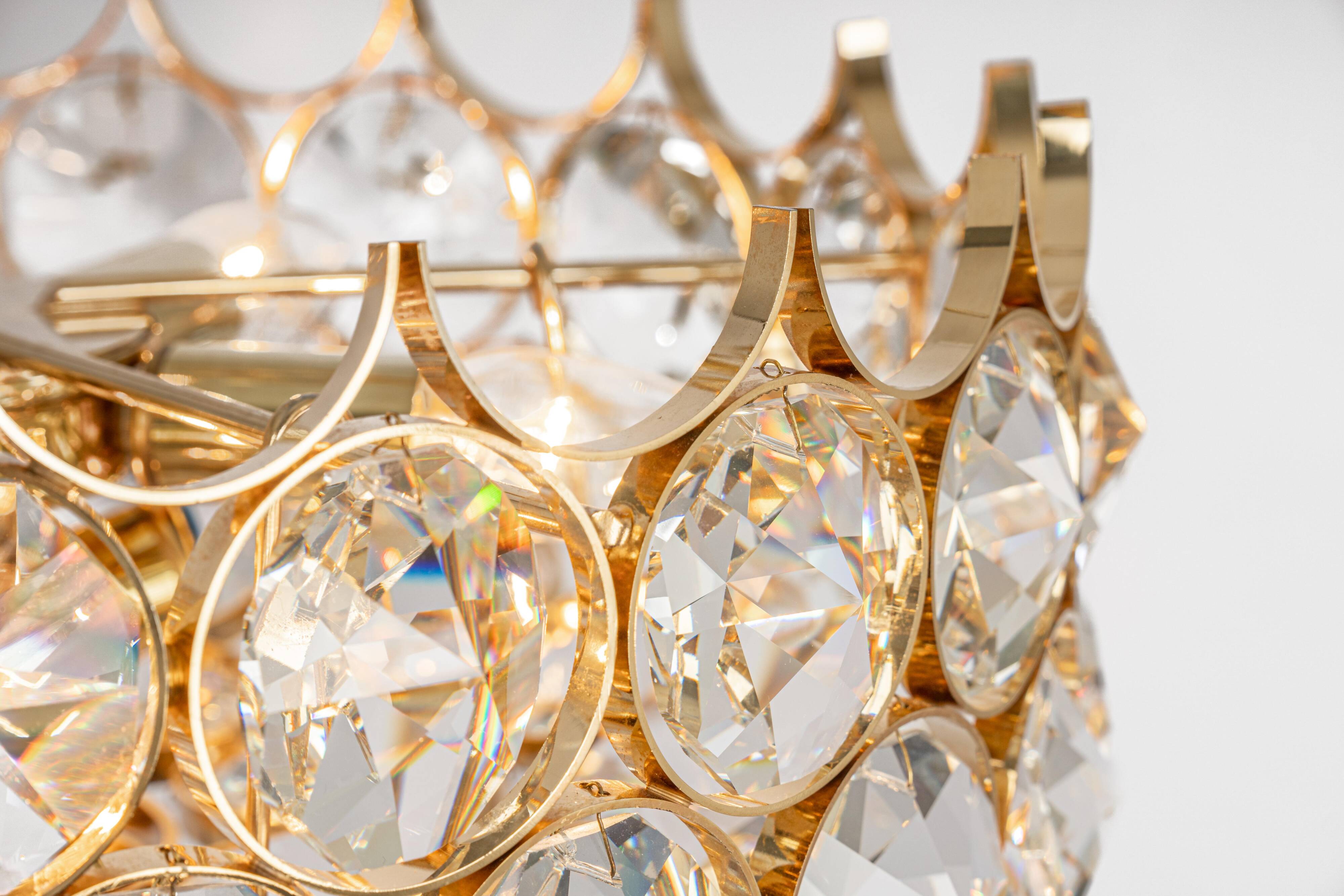 Golden brass chandelier, Sciolari design by Palwa, Germany, 1970s