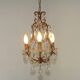 French Vintage Goldtone Metal & Crystal 3 Light Cage Chandelier 5502