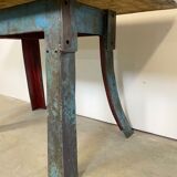 Table à manger industrielle bleue, années 1960