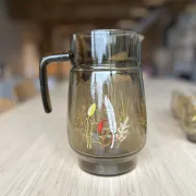 Large vintage orangeade service with smoky glass, country decor from the 70s - 14 pieces.
