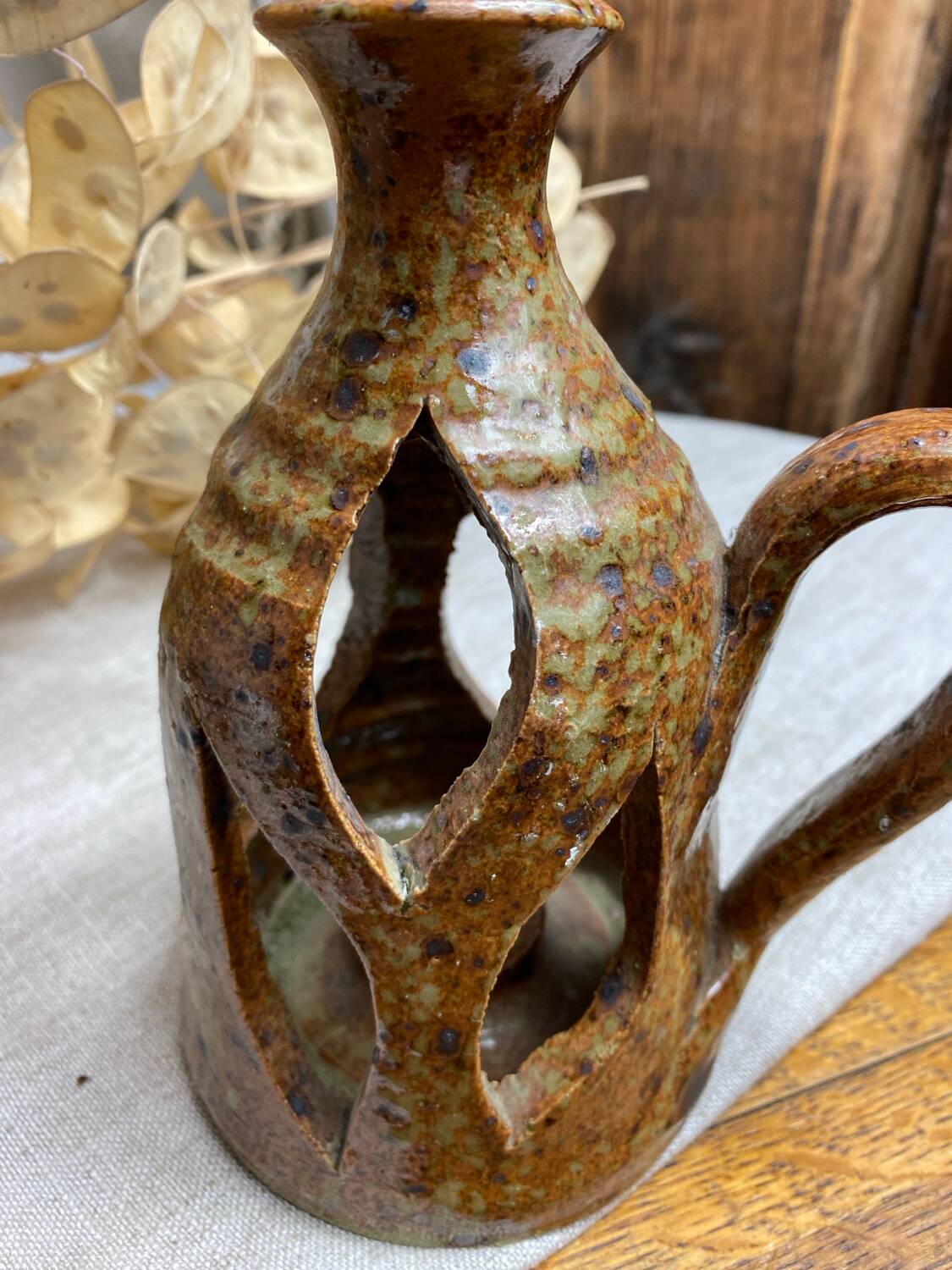 Lantern-style candlestick in pyrite sandstone