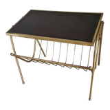 Old end of sofa / Service table with magazine holder / 60s / brass