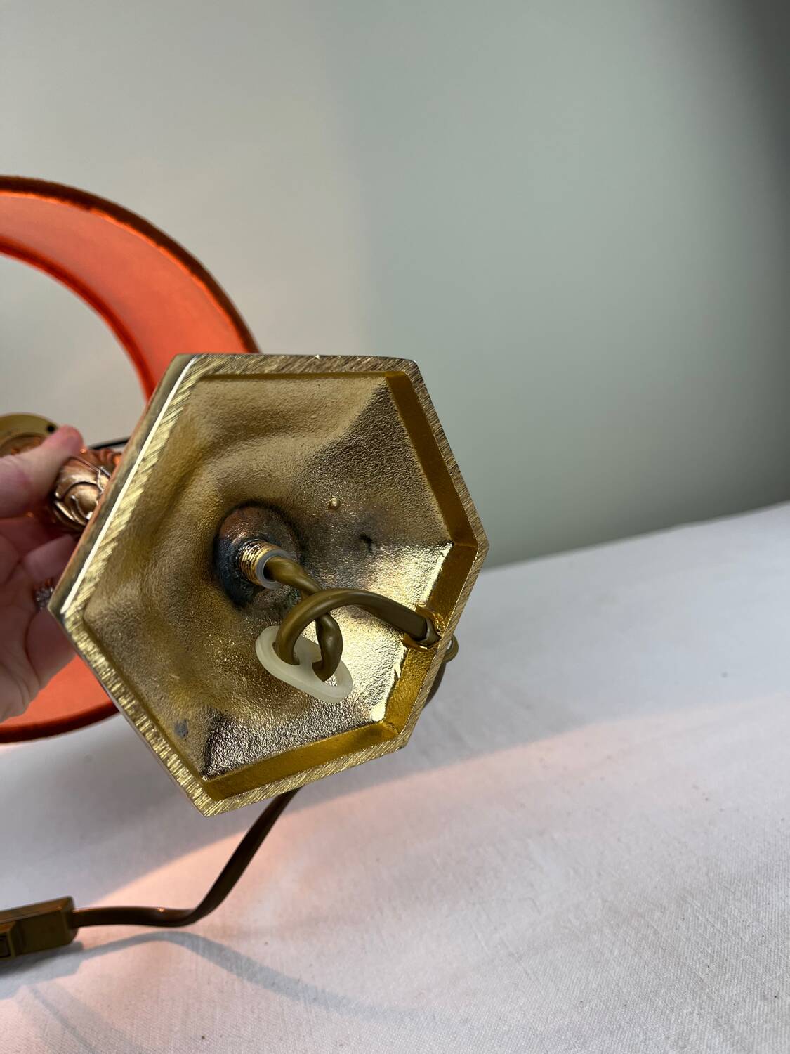 Brass and velvet lamp