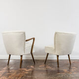 Pair of white cream boucle cocktail chairs, 1950s
