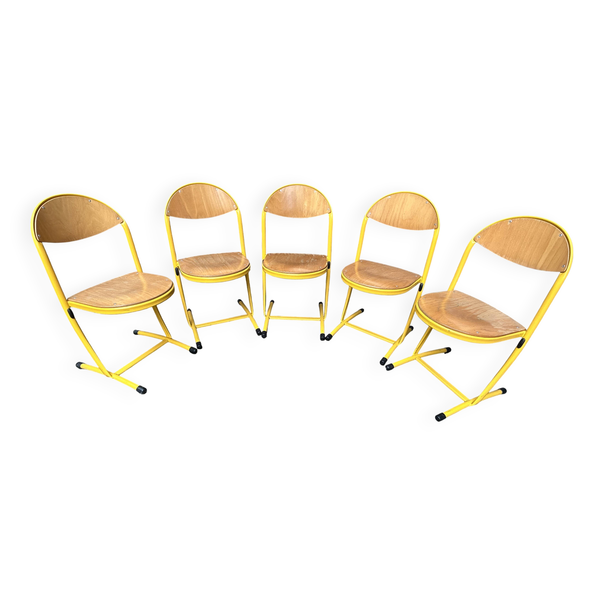 Lot de 5 chaises d’écolier vintage – Jaune & Bois