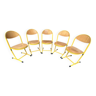 Lot de 5 chaises d’écolier vintage – Jaune & Bois