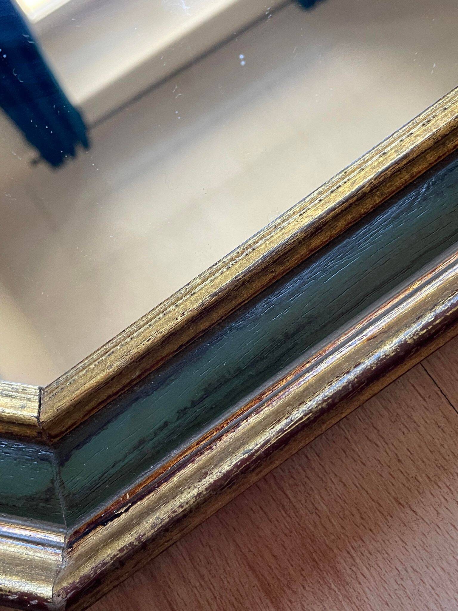 Gold and green wood frame mirror