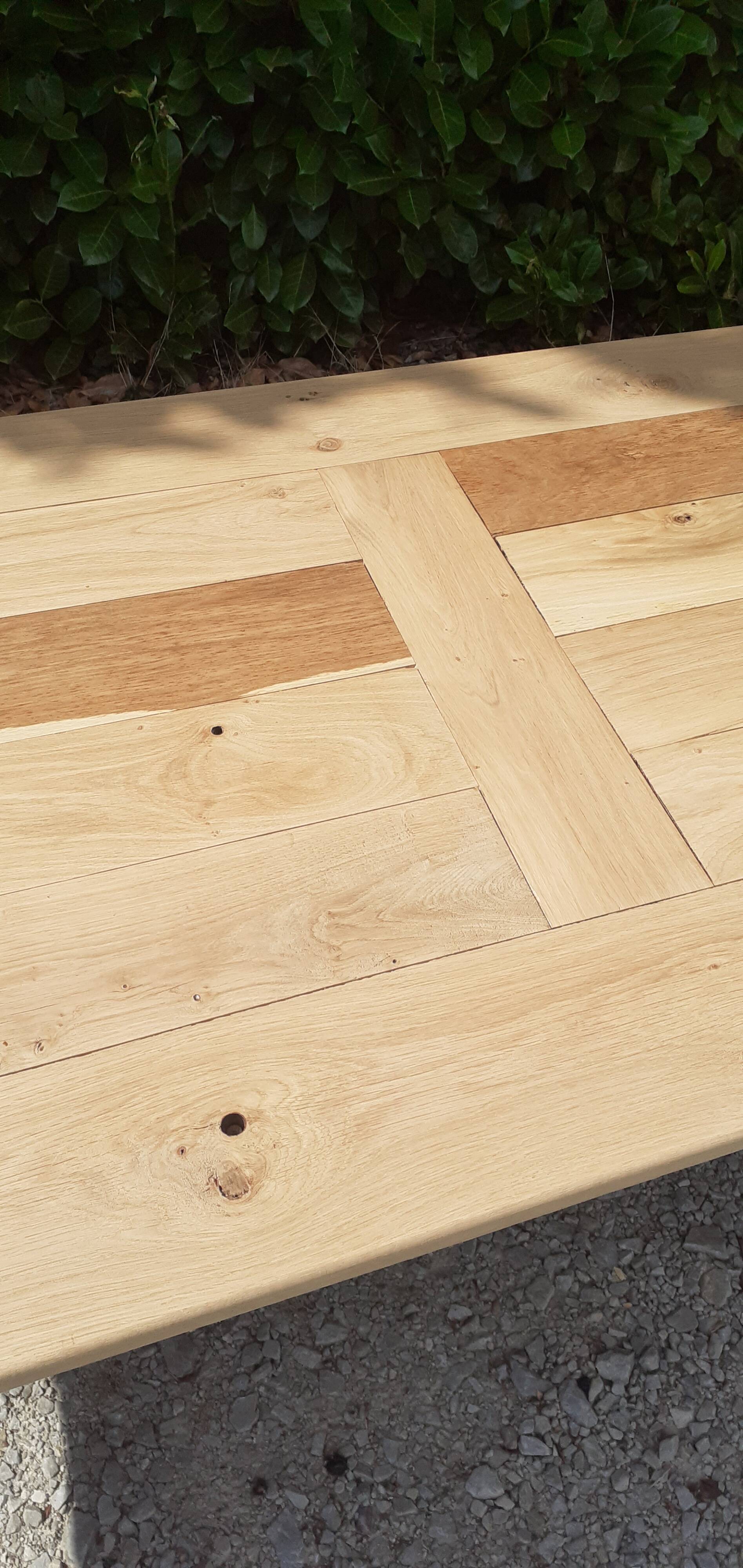 Large solid oak farmhouse table in raw wood
