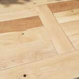 Large solid oak farmhouse table in raw wood