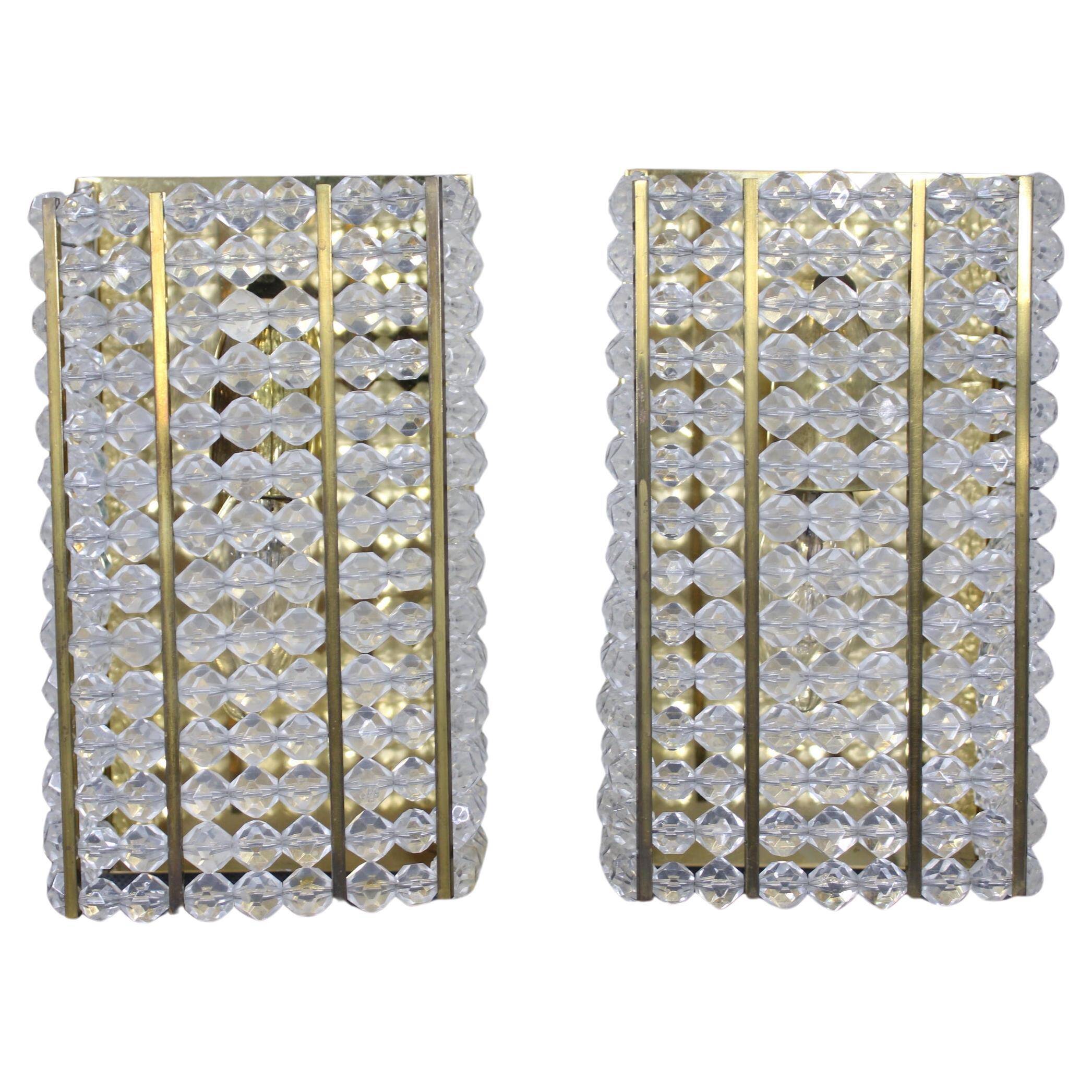 Pair of Austrian mid-century brass and acrylic wall lights, 1970s