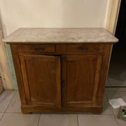 Buffet ancien commode en bois chêne et plateau marbre