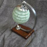 Table lamp or desk glass and vintage wood
