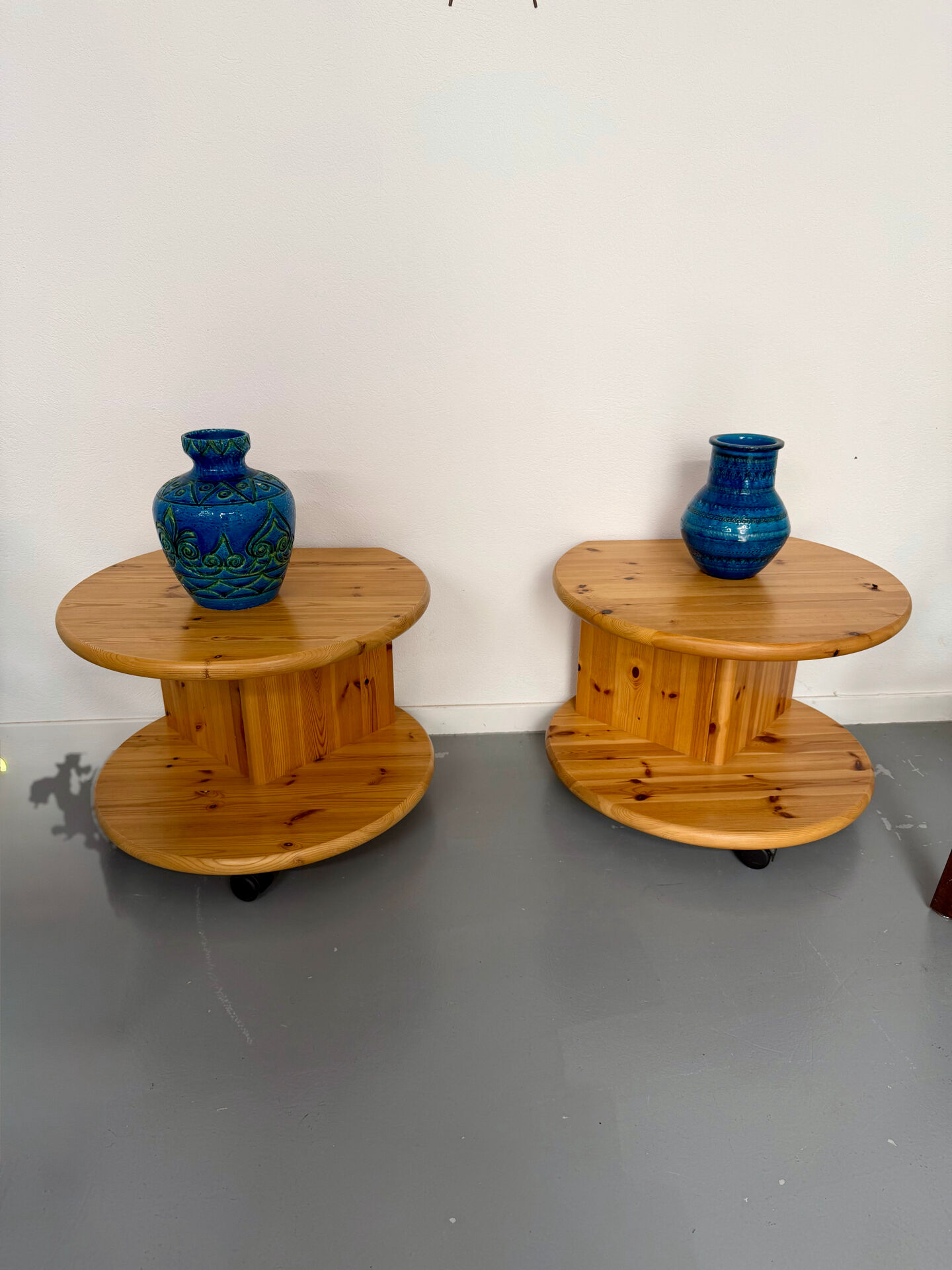 Side table, end table X2, solid pine, 1970s design.