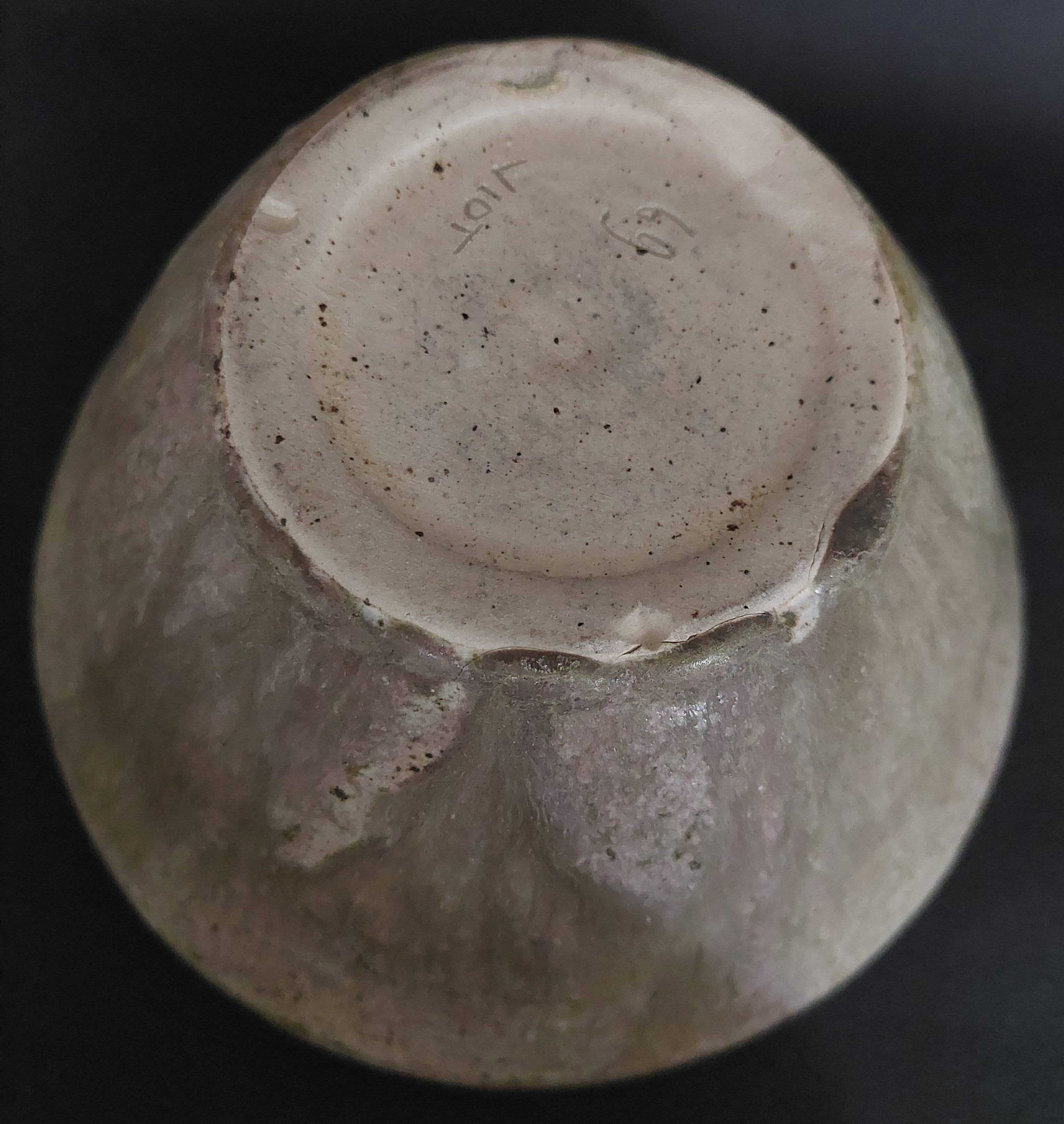 20th century ceramic tea light holder, La Borne stoneware, signed Jean Pierre Viot, dated 196