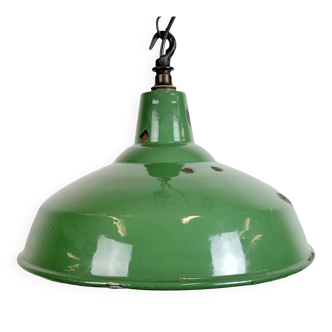 Industrial British Green Enamel Factory Pendant Lamp, 1960s