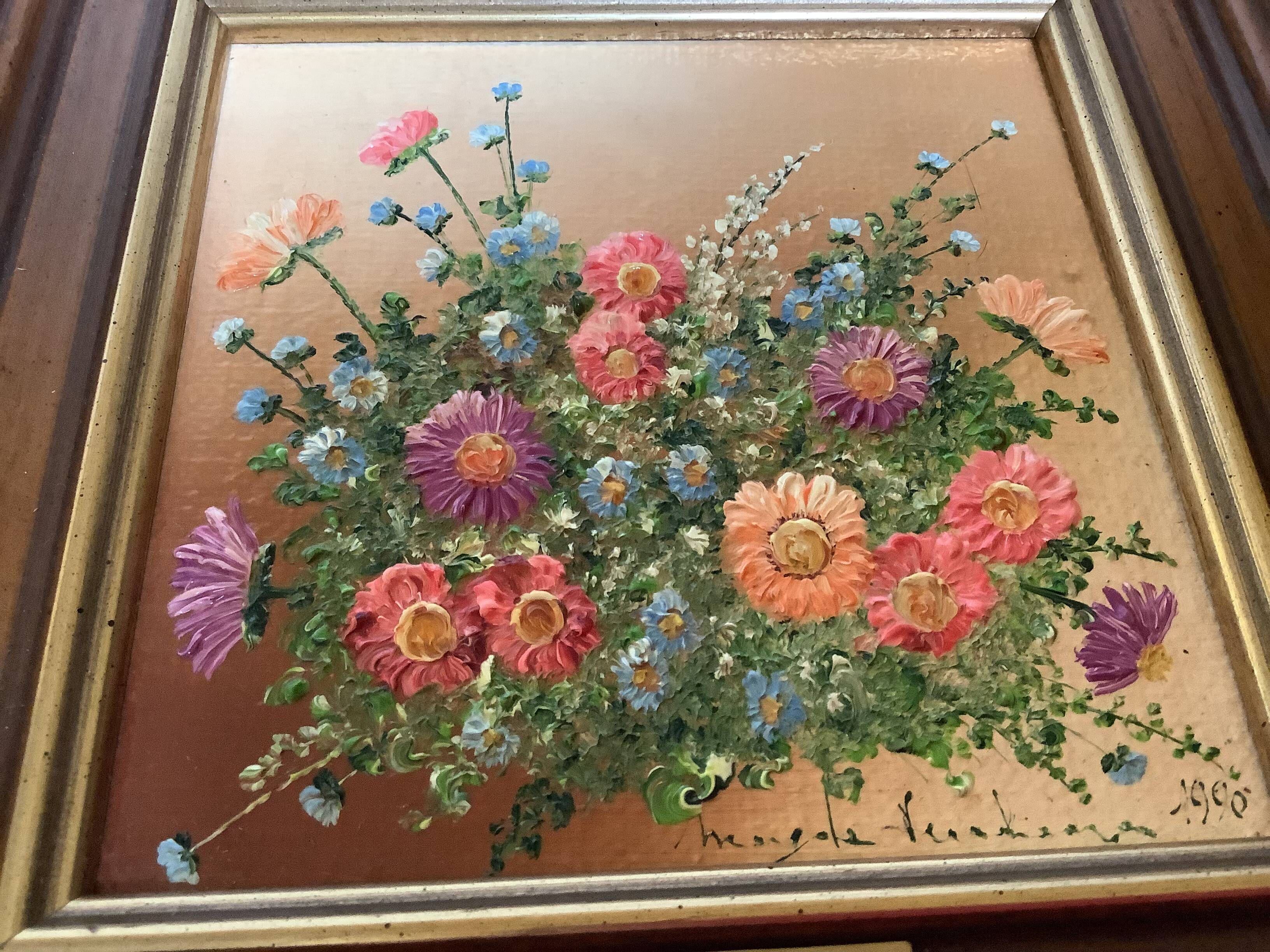 Oil painting frame on hardboard flowers by Magda Verschaeve
