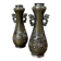 Pair of bronze vases - Asian motifs in relief in copper