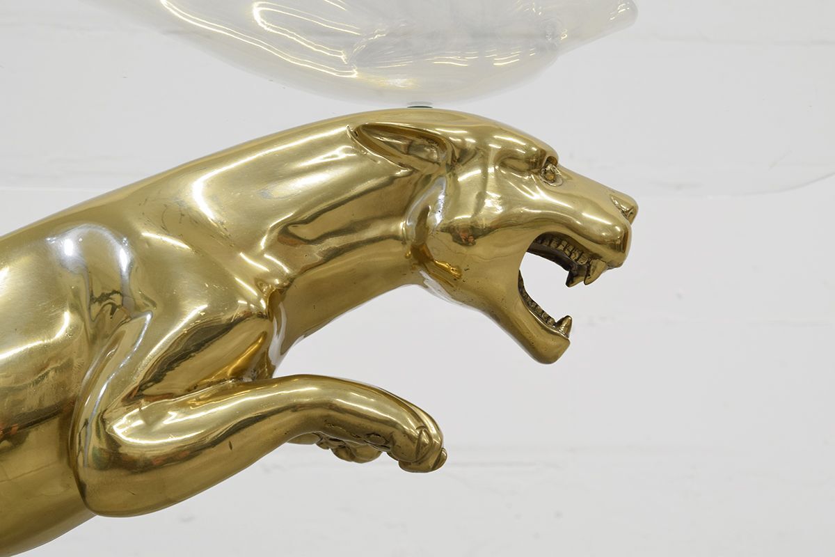 Panther table in bronze, brass and marble 1970
