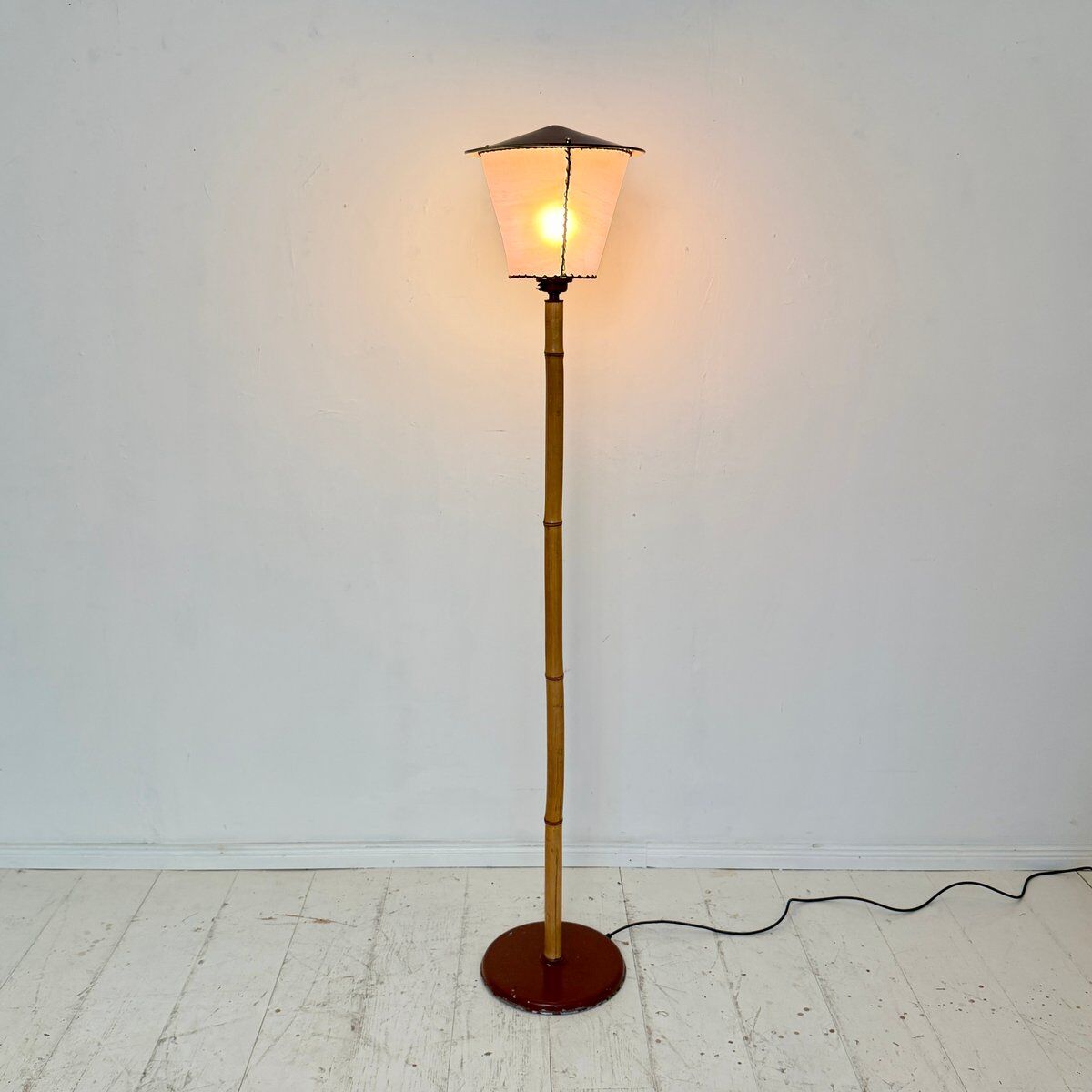 Italian mid-century floor lamp in bamboo & metal, 1950s
