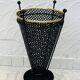 Vintage black perforated metal and brass umbrella stand