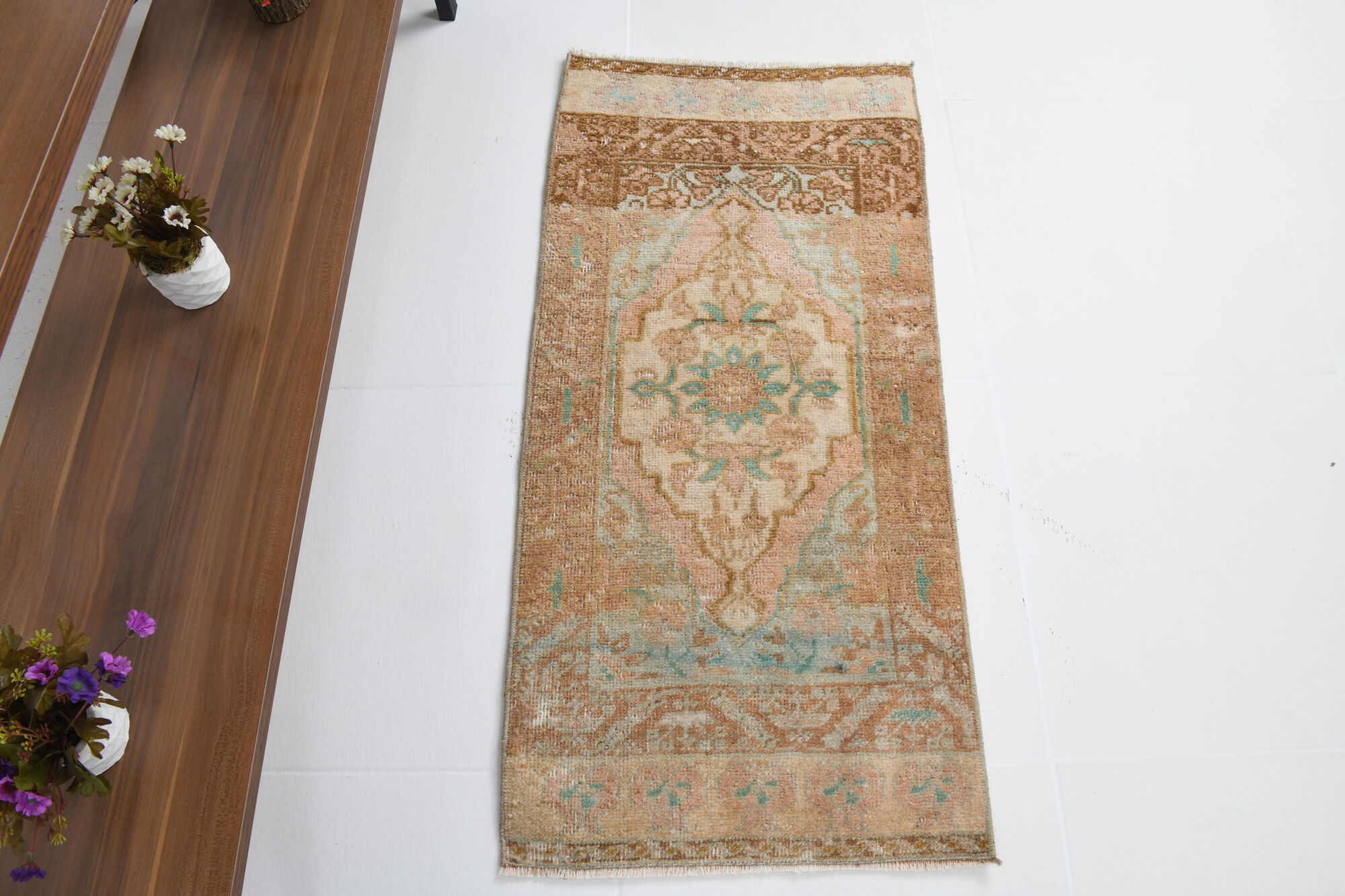 2x3 floral turkish vintage rug,2x3 doormat,95x45 cm,3.1x1.6 ft