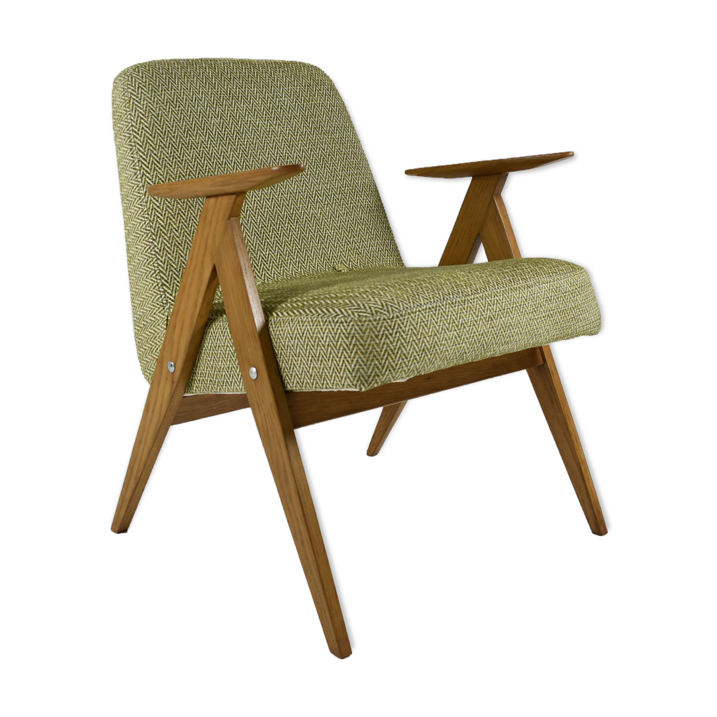 Vintage original armchair , 1960s, restored, upholstered, herringbone fabric
