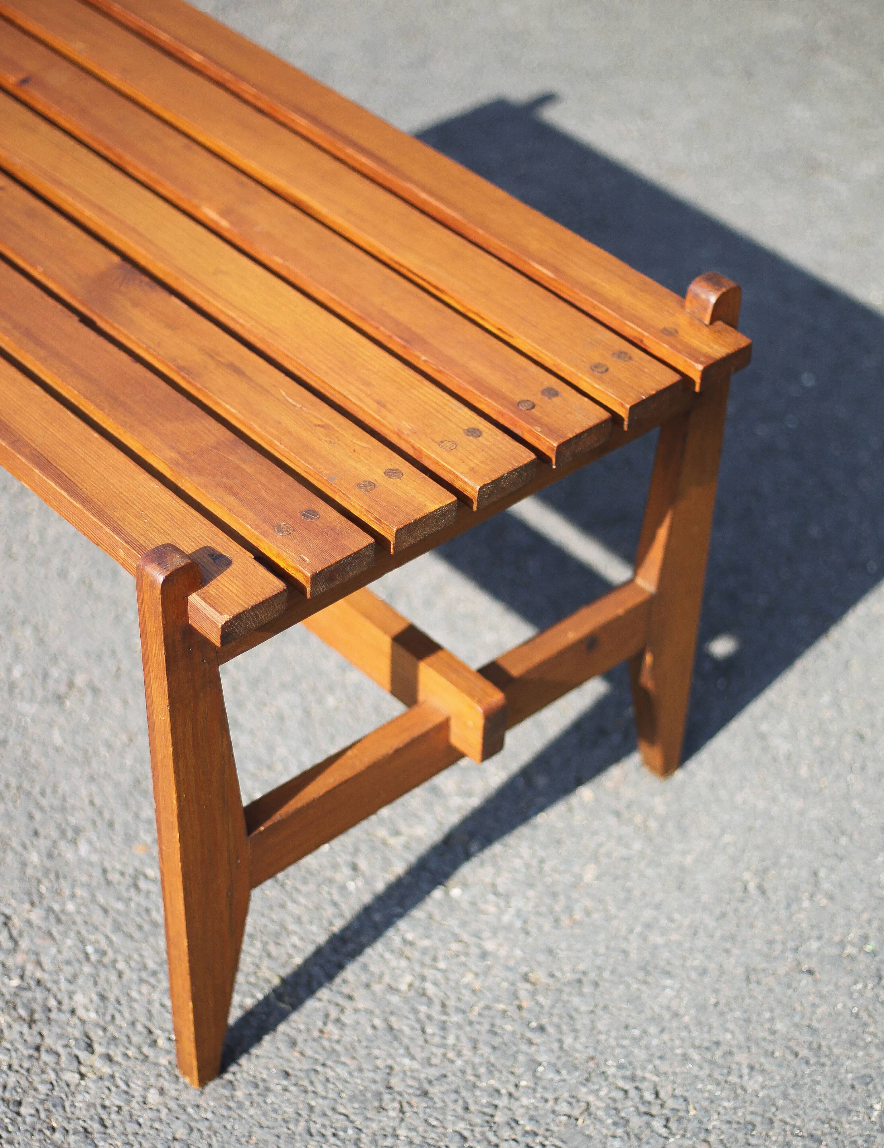 Small bench or table with vintage Scandinavian style wooden slats, wooden bench, wooden coffee table,