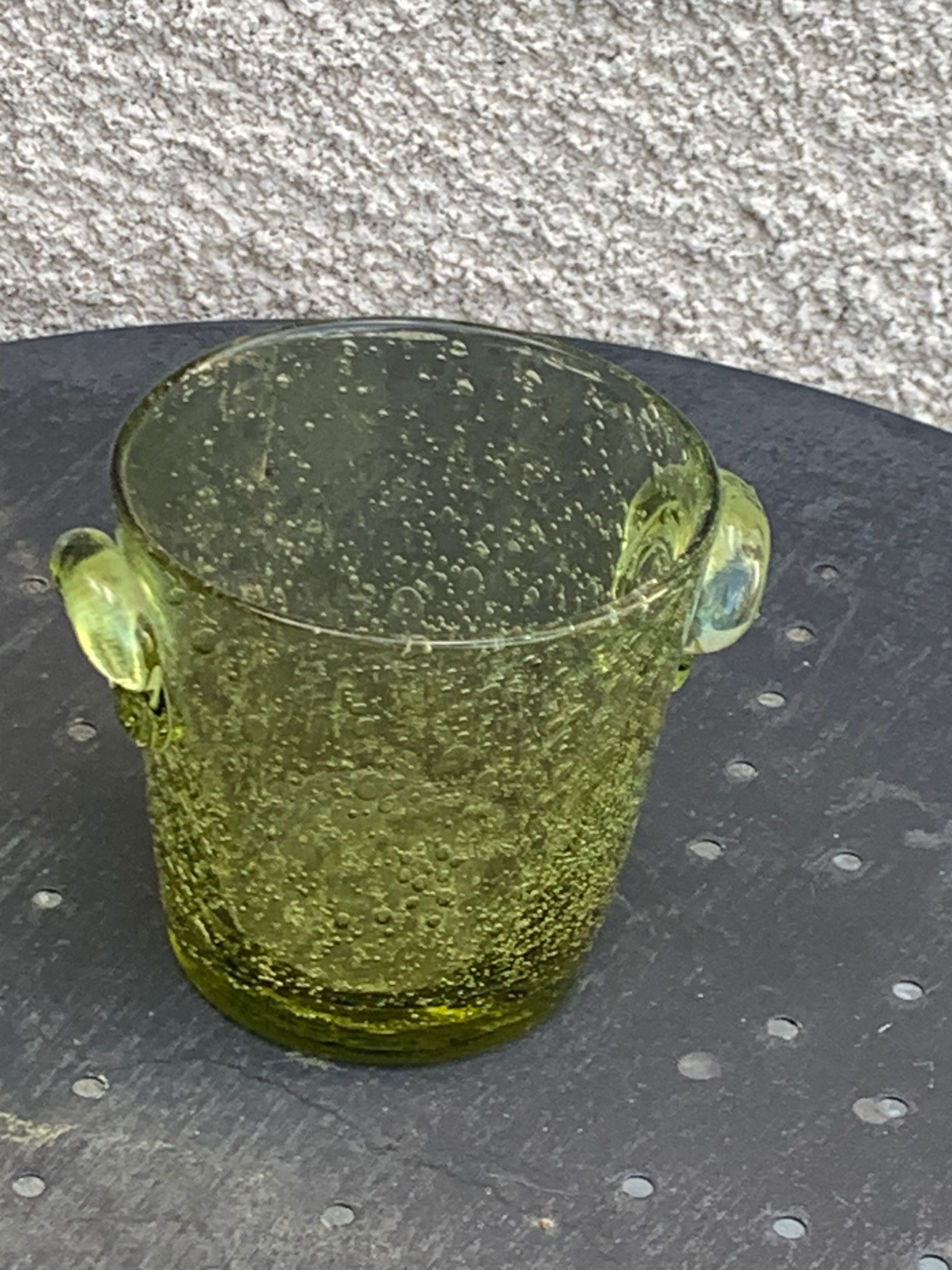 Blown glass ice bucket signed Biot Collector