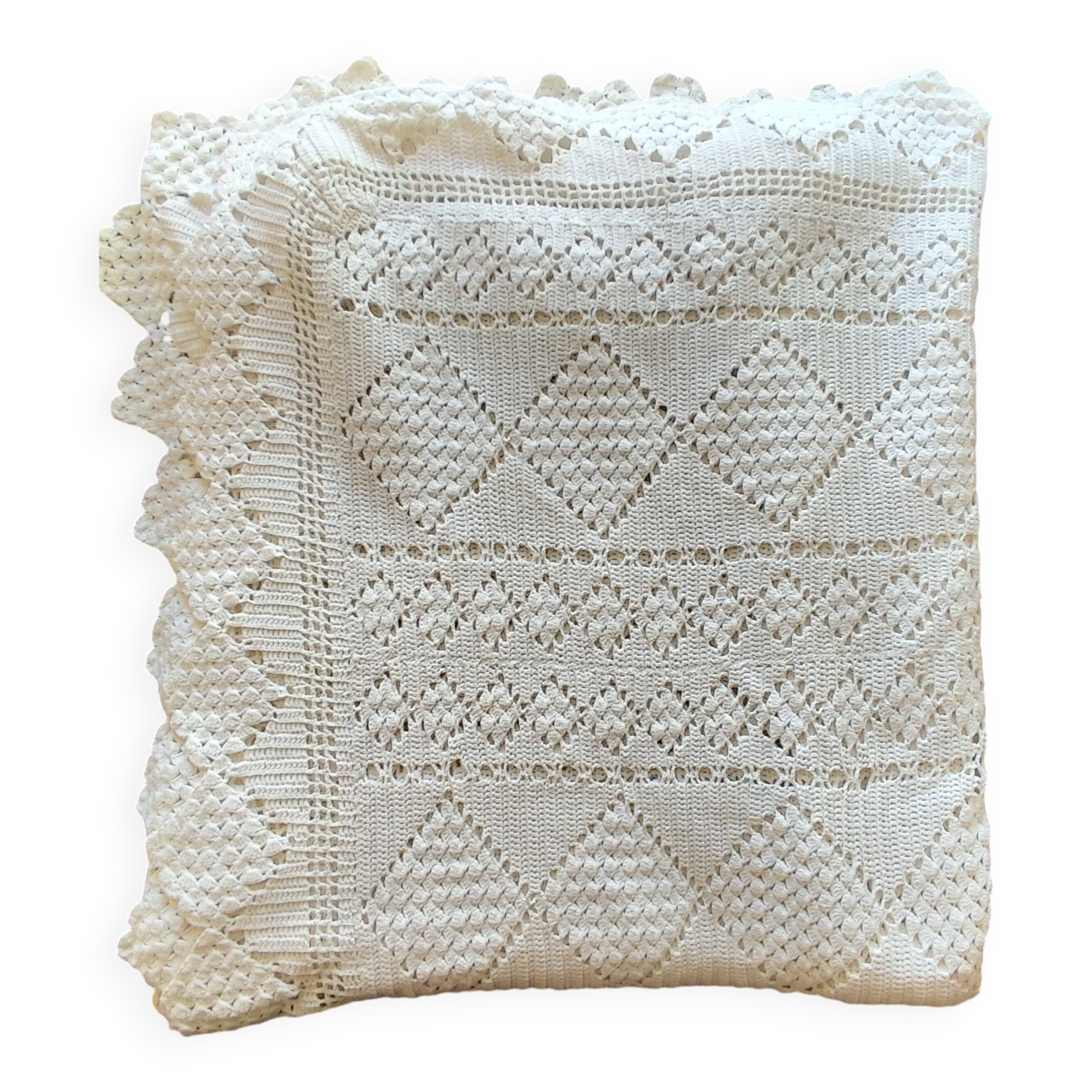White cotton bedspread, crochet bedspread
