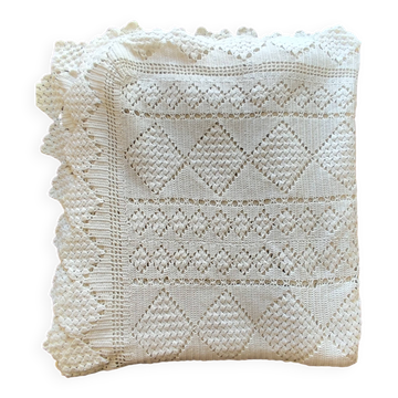 Dessus de lit en coton blanc ,  jeté de lit en crochet