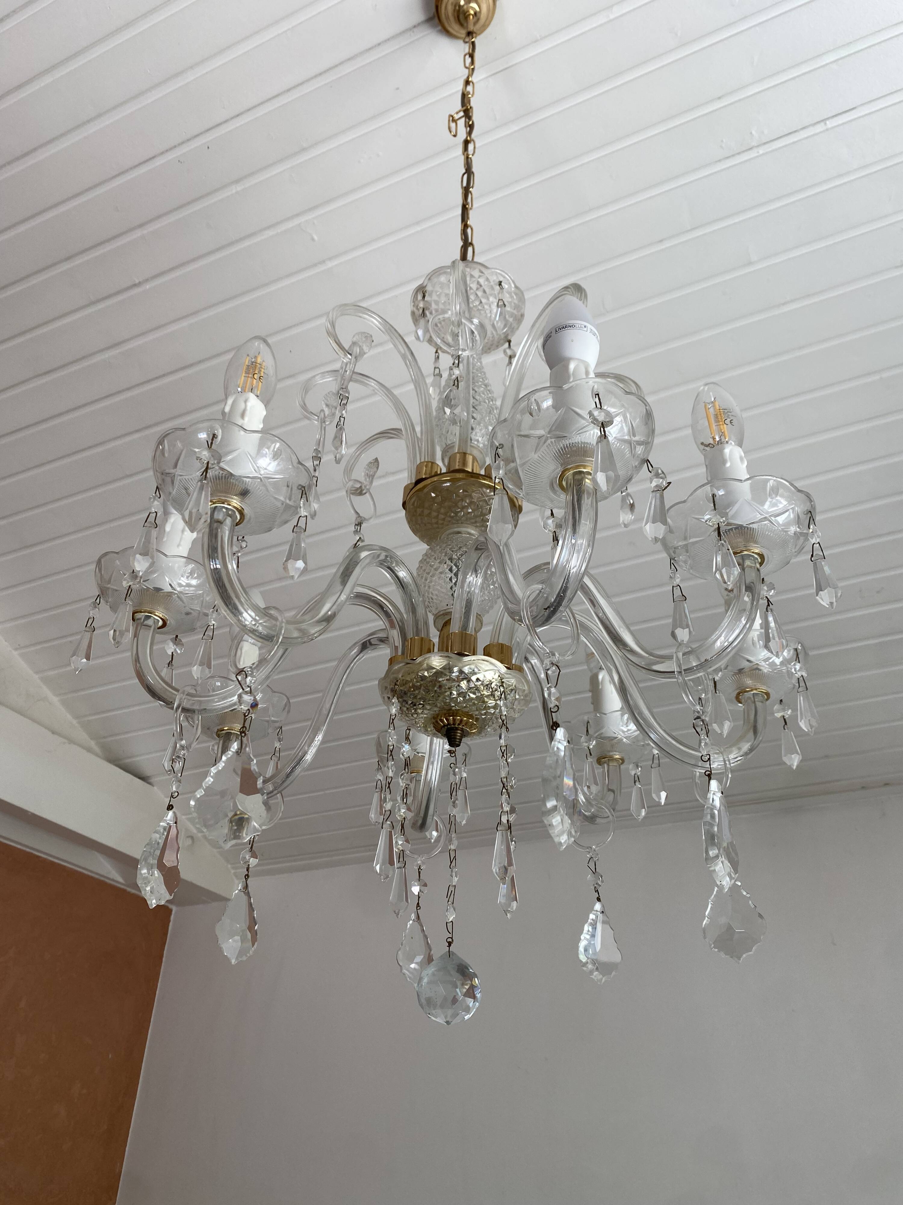 Lustre Murano verre soufflé 8 bras pendeloques cristal