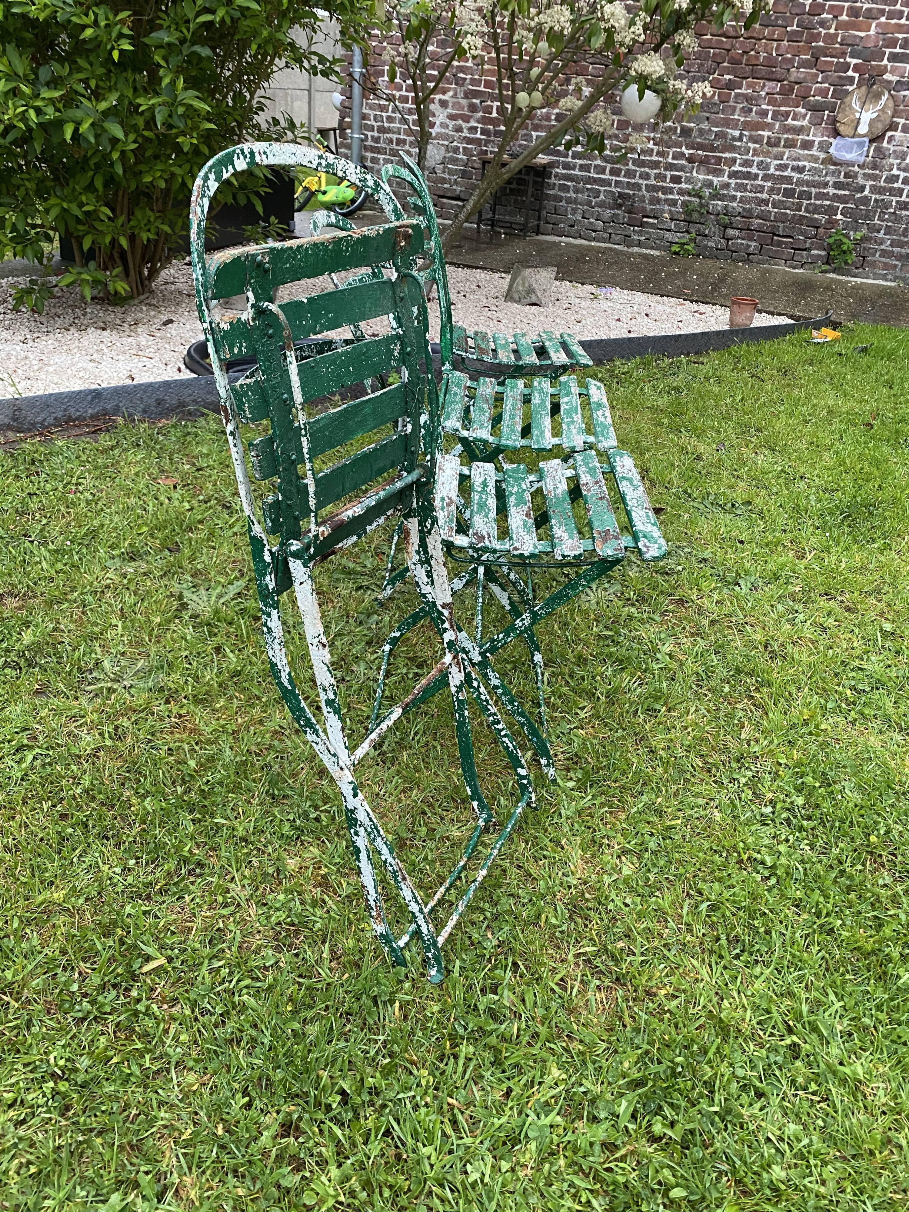 4 metal and wood garden chairs 1930