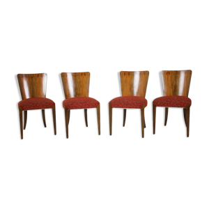 Ensemble de quatre chaises à manger Art Déco H-214 conçues par Jindrich halabala pour UP Závody, années 1950.