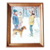 Snowy landscape tableau Children and their dog Signed canvas 20th century frame