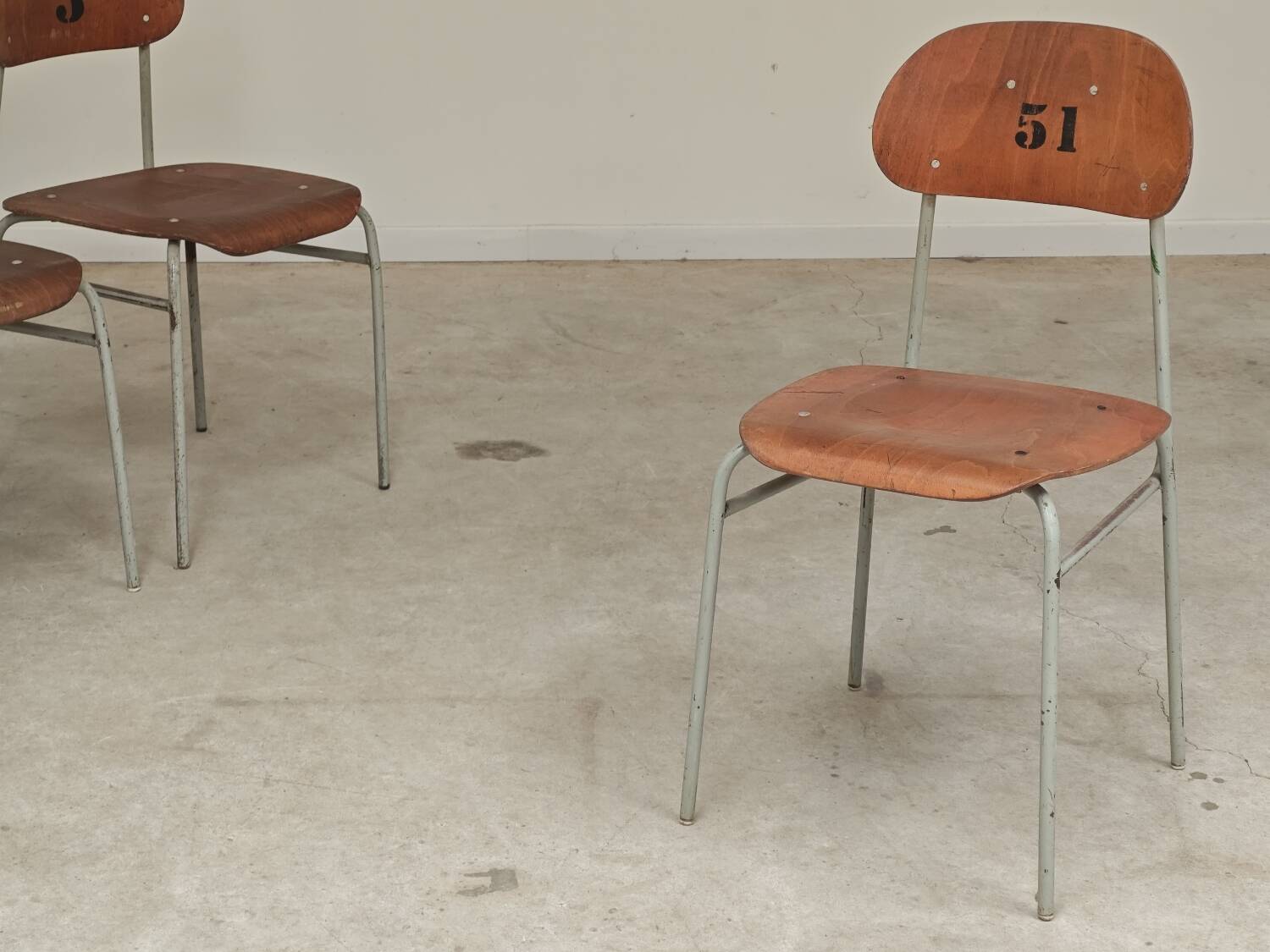 Set of 4 Czech school chairs in industrial style, 1960.