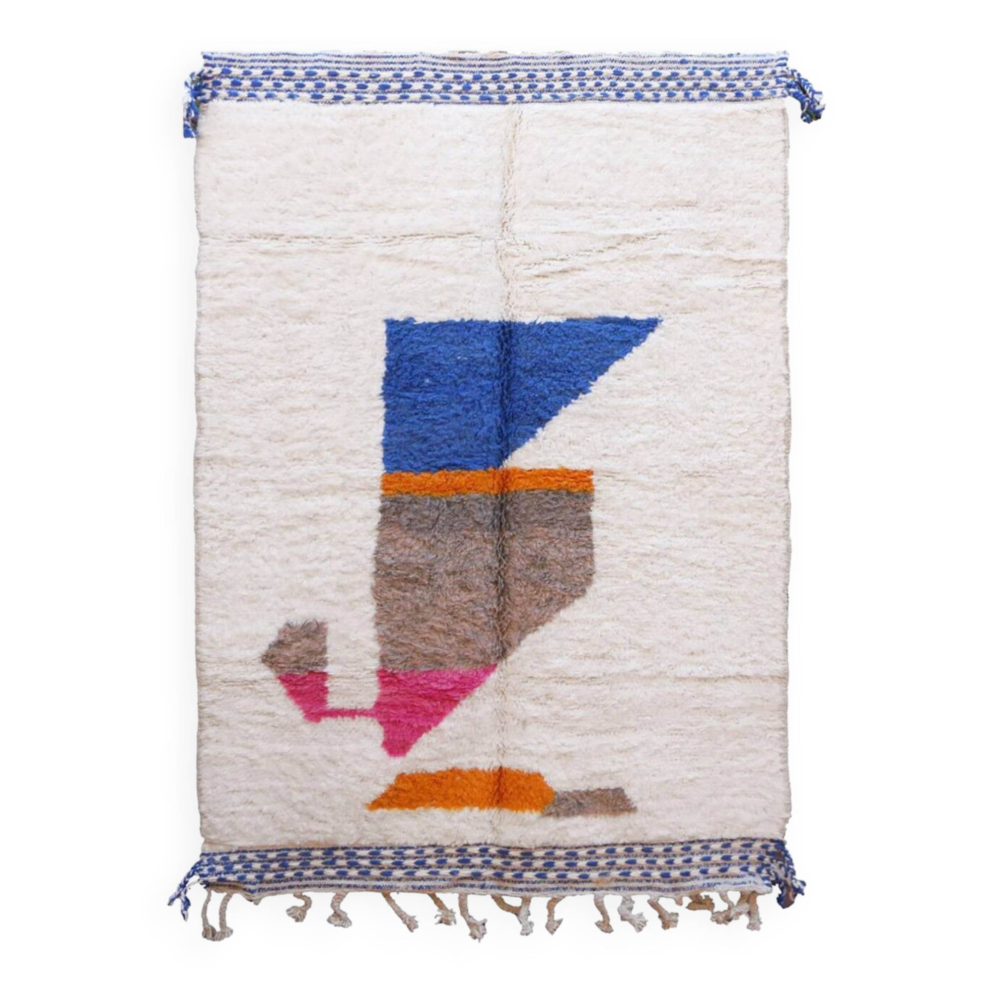 Tapis fait main blue, orange, rose، gris, blanc 250cmx150cm coloré