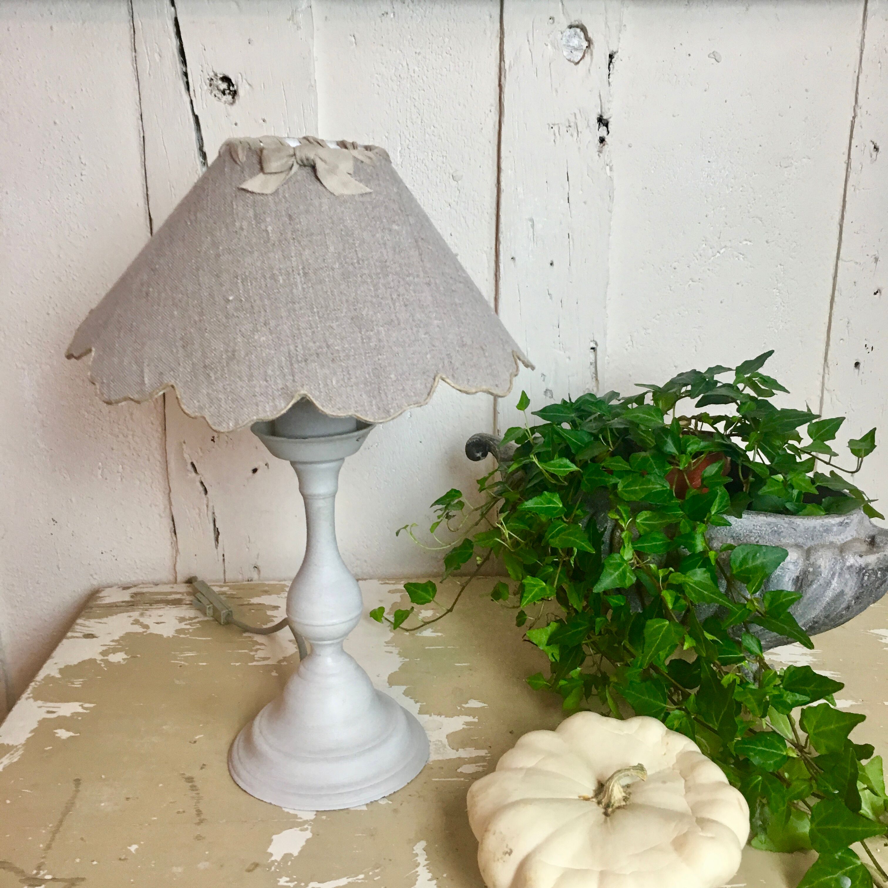 Shabby chic light gray patina candle holder lamp